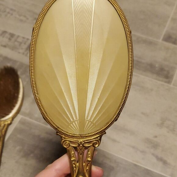 RARE Vintage Brass Beveled Hand Mirror&Brush - Picture 9 of 16